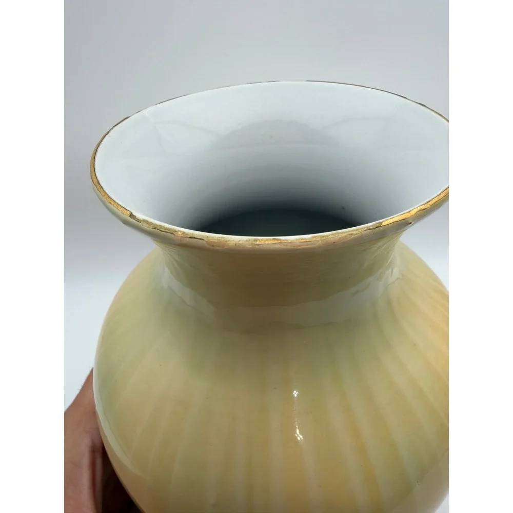 Antique Style Porcelain Vase Two Girls Scene Gilt Trim Fluted Neck F407